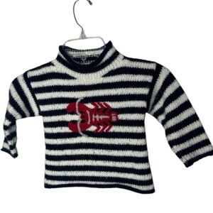 American South Side Alpaca Kids Navy and White Stripe Lobster Sweater. Small.